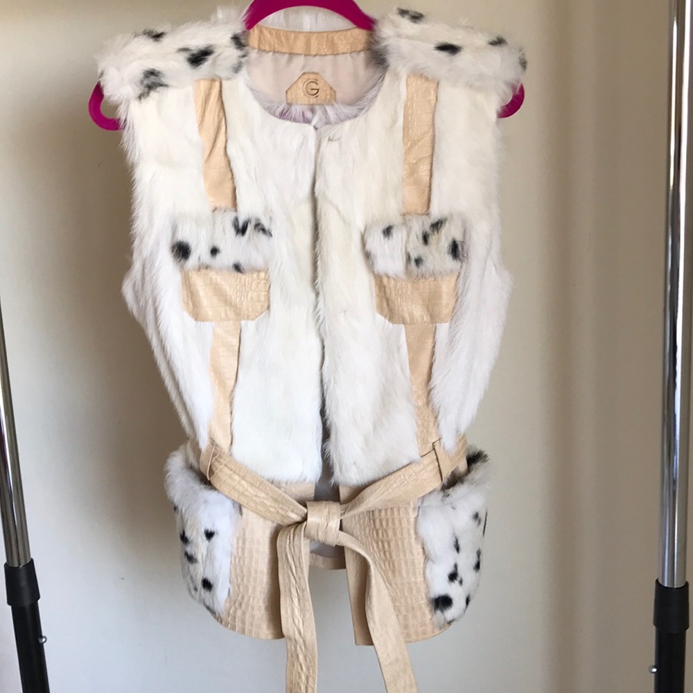 Vest gilet leather fur goat, rabbit M - L.